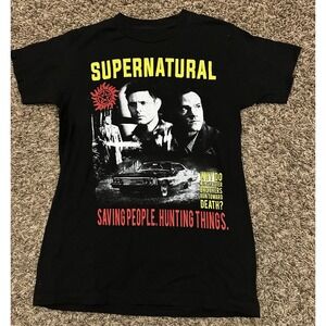 Supernatural Shirt Black Sam Dean Saving People Hunting Things Mens Size Small